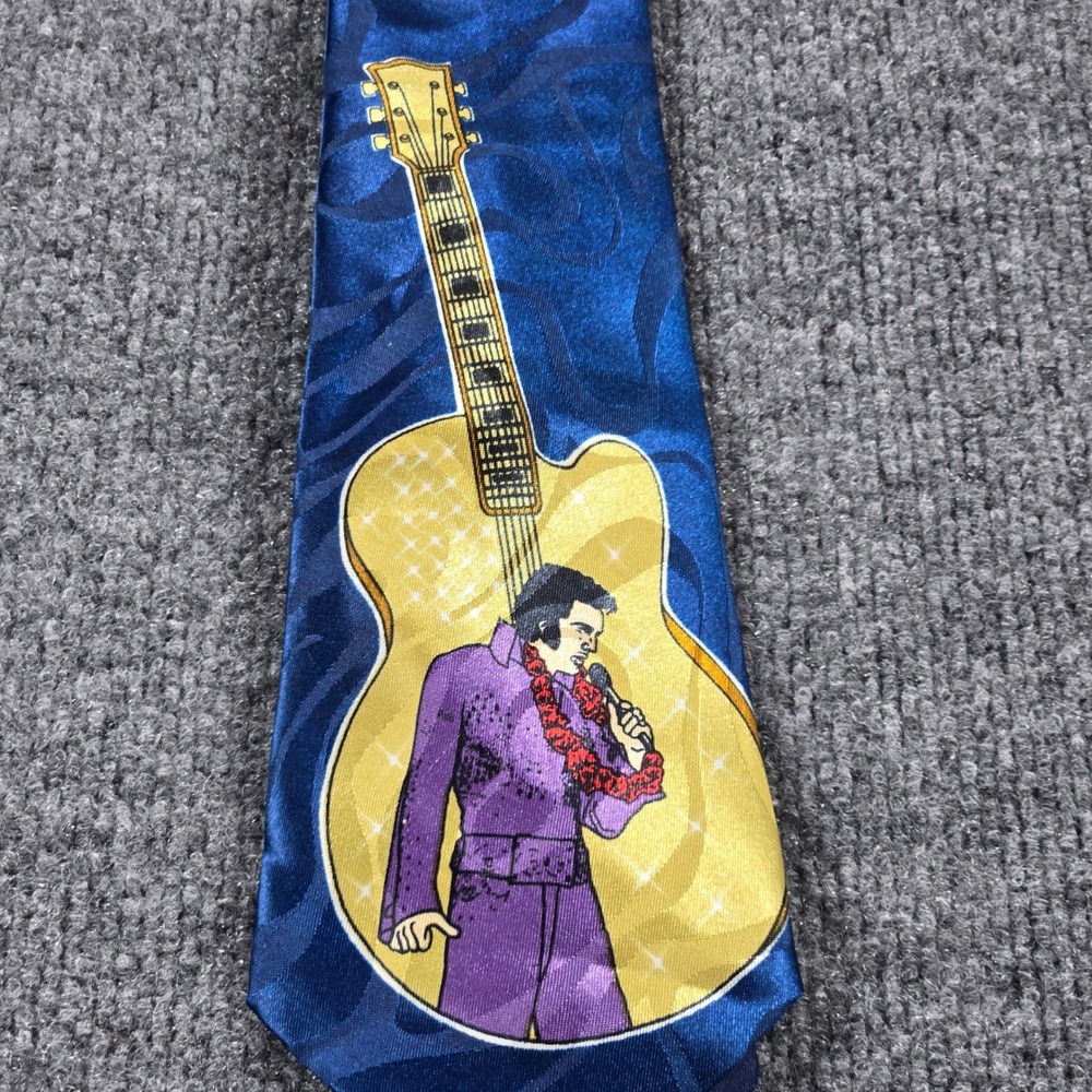 Studio 890 Elvis Presley Guitar Necktie Mens Blue Novelty Rock N Roll Tie SKU123